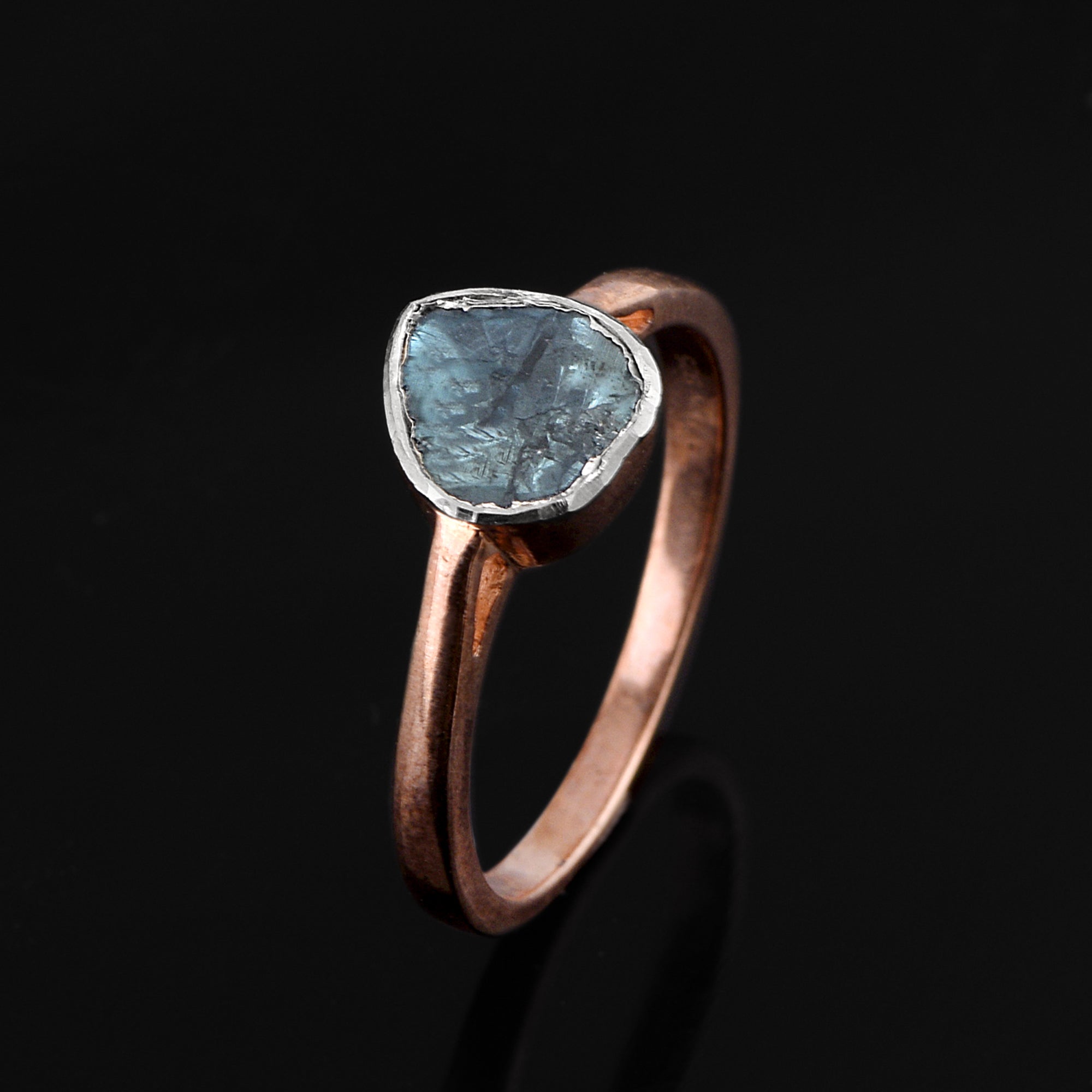 0.25 CTW Natural Blue Diamond Polki Solitaire Handmade Women Ring, 14K Rose Gold Plated