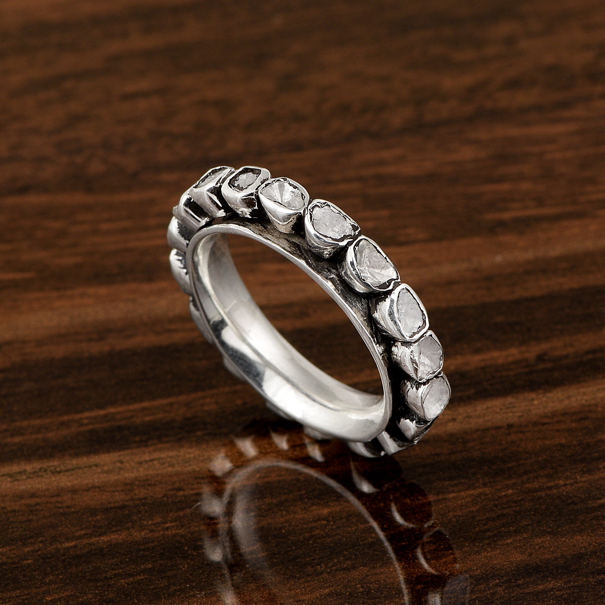 1.50 CTW Slice Polki Diamond Wedding Spinner Ring - Bezel Set Meditation Diamond Spinner Ring