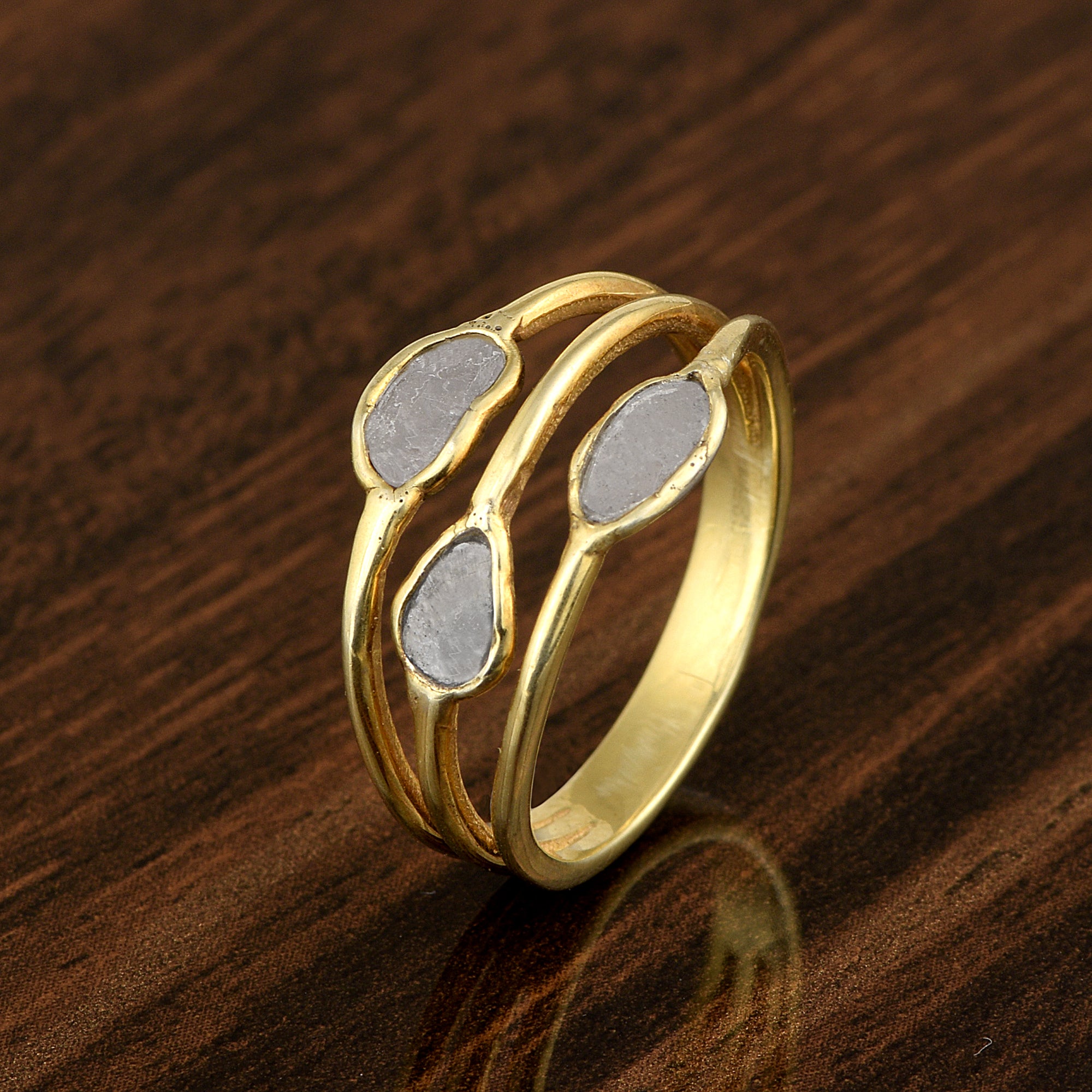 0.50 CTW Natural Diamond Polki Three Stone Multi Band Ring