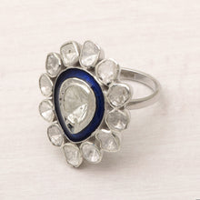Load image into Gallery viewer, 1.75 CTW Diamond Polki Blue Enamel Solitaire Ring
