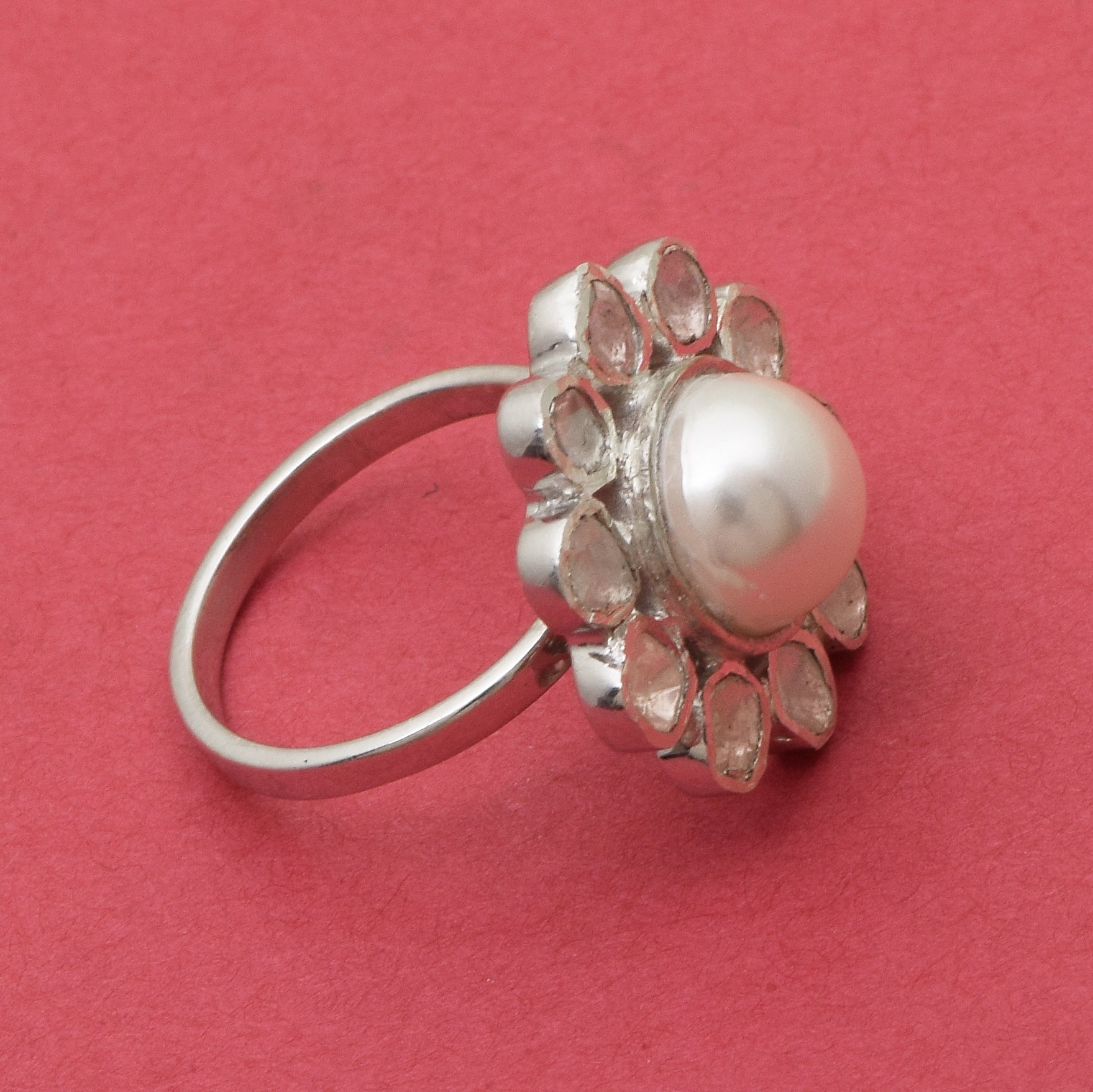 1.80 CTW Diamond Polki Pearl Ring