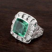 Load image into Gallery viewer, 14 MM Cushion Cut Green Quartz Sterling Silver Solitaire Ring
