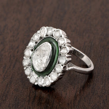 Load image into Gallery viewer, 1.00 CTW Diamond Polki 925 Sterling Silver Green Enamel Engraved Cocktail Ring
