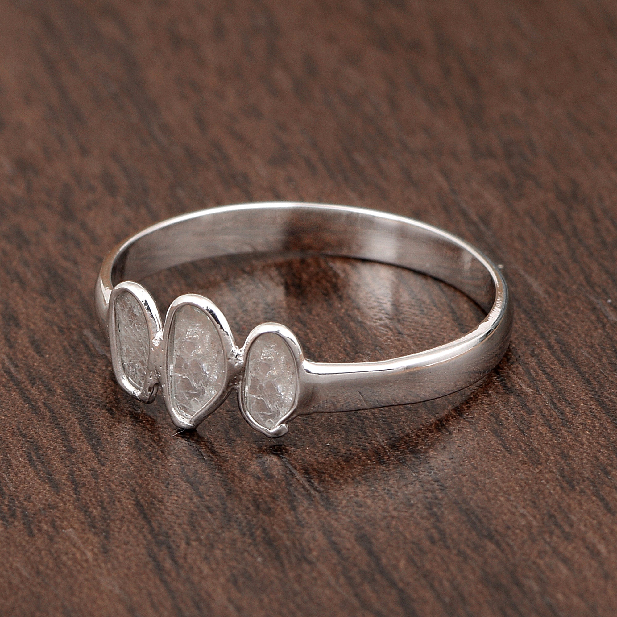 0.35 CTW Natural Diamond Polki Three Stone Minimal Ring