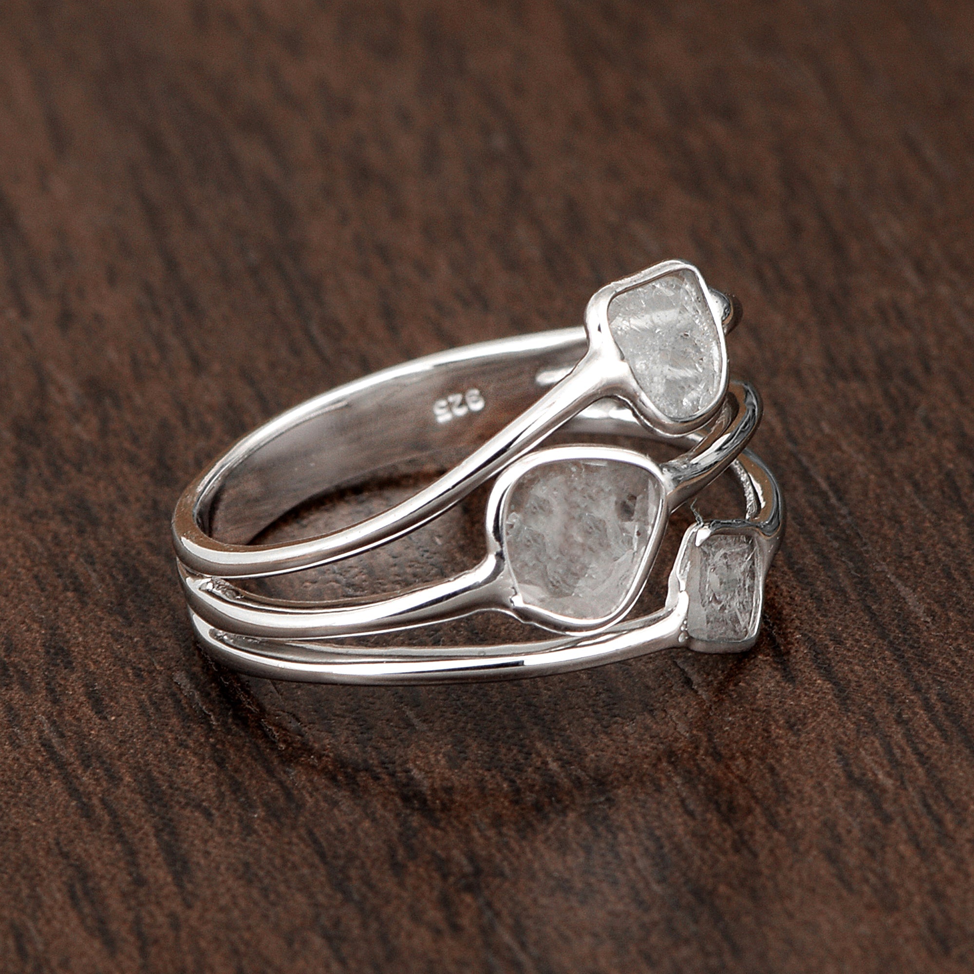 0.35 CTW Natural Diamond Polki Three Stone Multi Band Ring