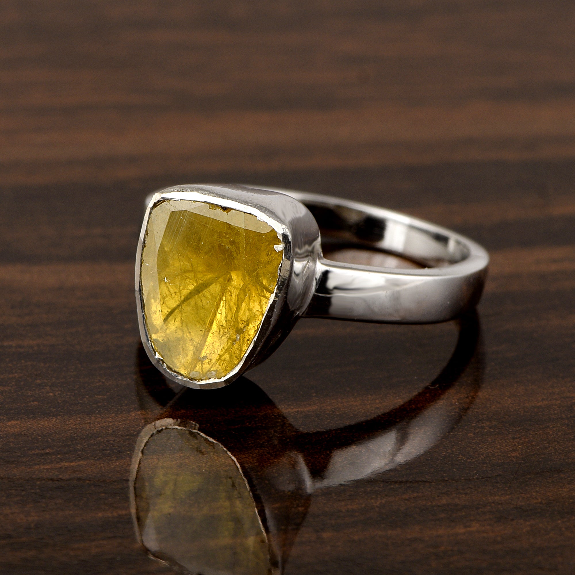 0.50 CTW Natural Sparkling Yellow Diamond Polki Solitaire Handmade Women Ring