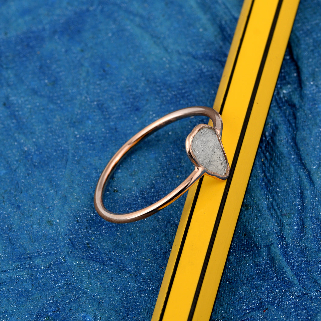 925 Sterling Silver Asymmetric Shape 0.20 CTW Slice Diamond Polki Tiny Band Ring