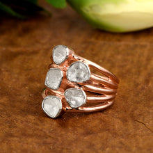 Load image into Gallery viewer, 1.00 CTW Natural Diamond Polki Multi Band Ring 925 Sterling Silver 14K Rose Gold Plated
