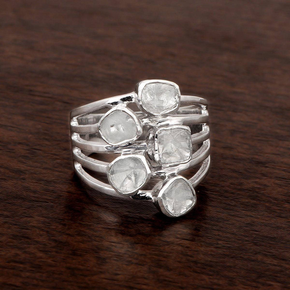 1.00 Ctw Polki Diamond Solitaire 925 Sterling Silver Statement Ring