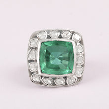 Load image into Gallery viewer, 14 MM Cushion Cut Green Quartz Sterling Silver Solitaire Ring
