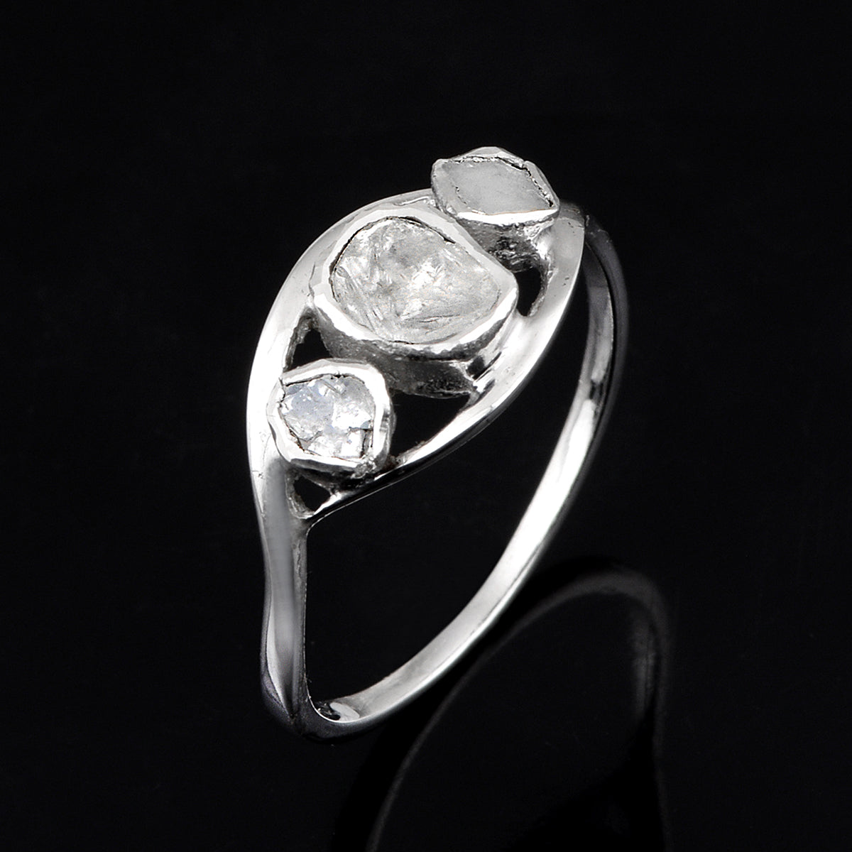 0.50 Ctw Diamond Polki Trilogy 925 Sterling Silver Ring