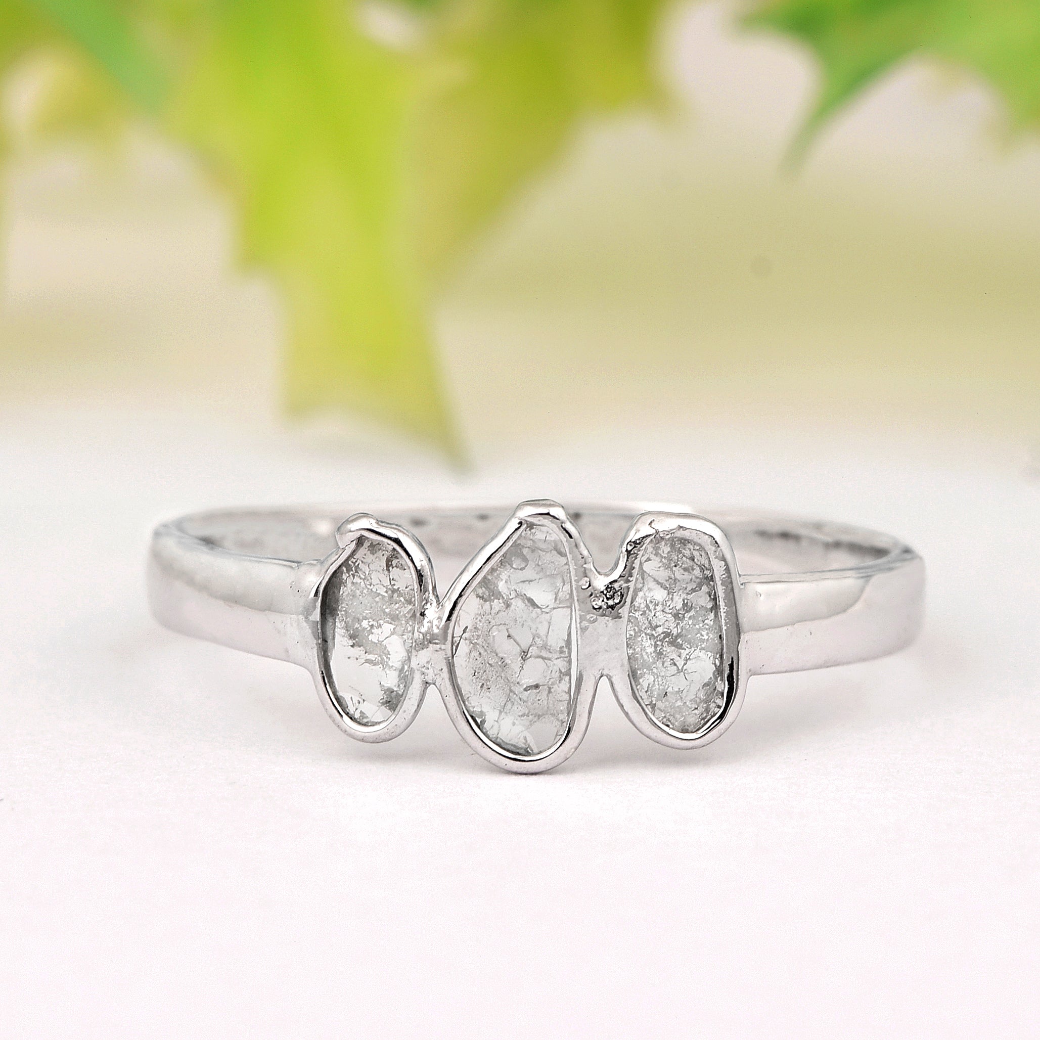 0.35 CTW Natural Diamond Polki Three Stone Minimal Ring