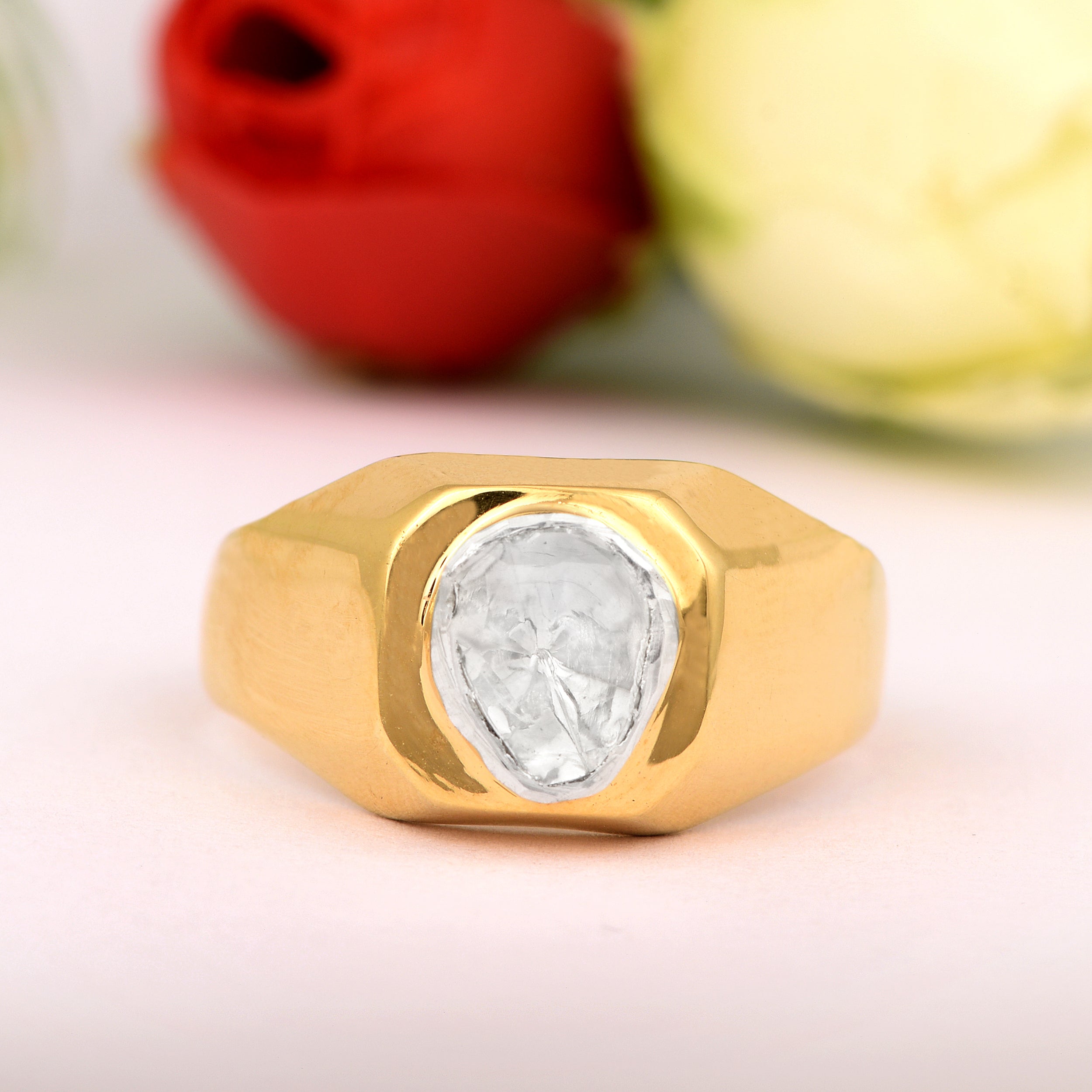 0.50 CTW Natural Diamond Polki Men Solitaire Ring 925 Sterling Silver