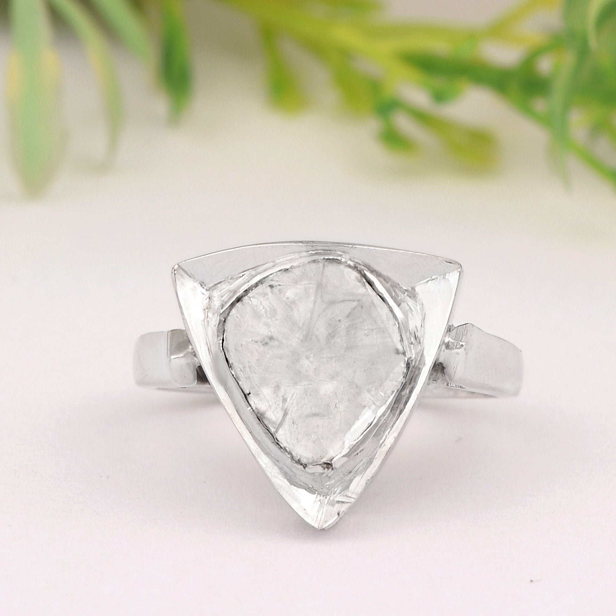 0.50 CTW Natural Diamond Polki Men Solitaire Triangular Ring