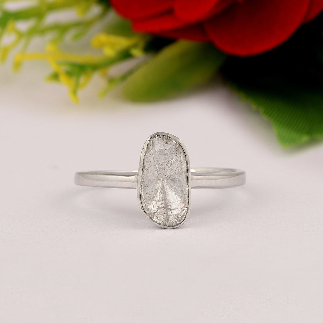 1.00 CTW Finest Natural Diamond Polki Solitaire Handmade Ring