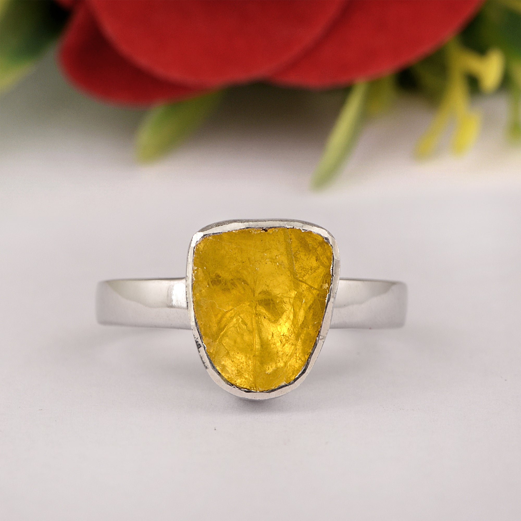 0.50 CTW Natural Sparkling Yellow Diamond Polki Solitaire Handmade Women Ring