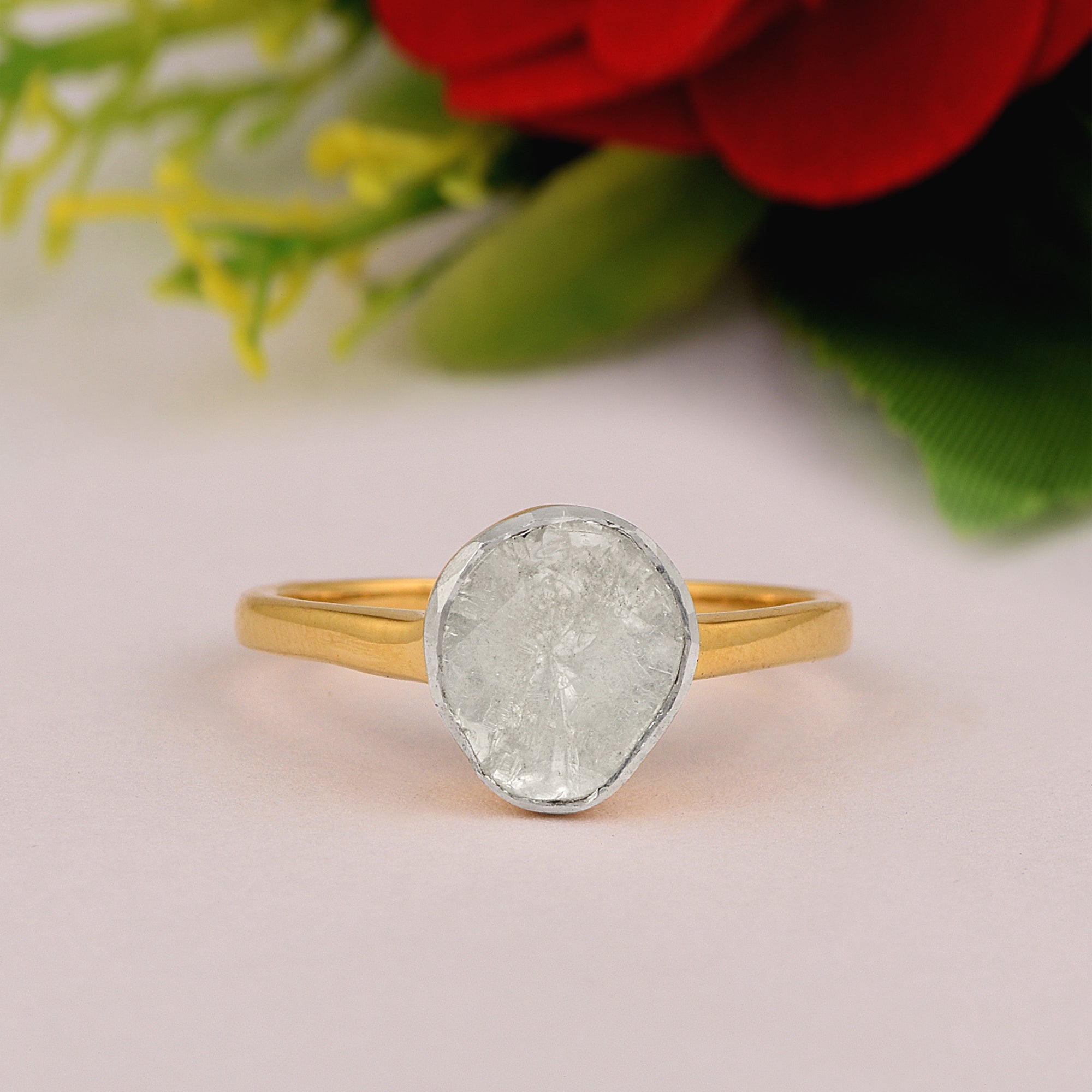 0.25 CTW Natural Diamond Polki Solitaire Handmade Women Ring