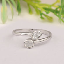 Load image into Gallery viewer, 0.35 CTW Natural Slice Polki Diamond Bypass Women Ring 925 Sterling Silver
