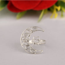 Load image into Gallery viewer, 0.35 CTW Indian Artisan Crafted Polki Diamond Moon Star Ring 925 Sterling Silver Platinum Plated
