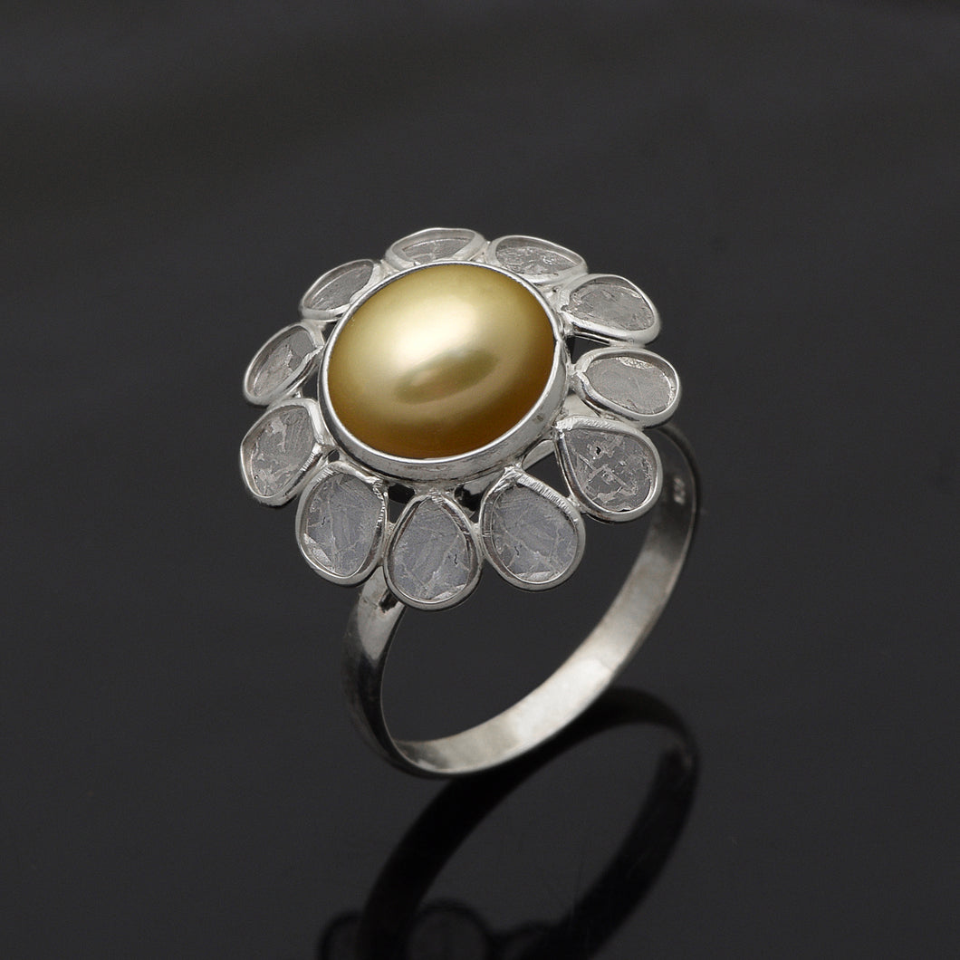 2 CTW Diamond Polki Pearl Floral Ring