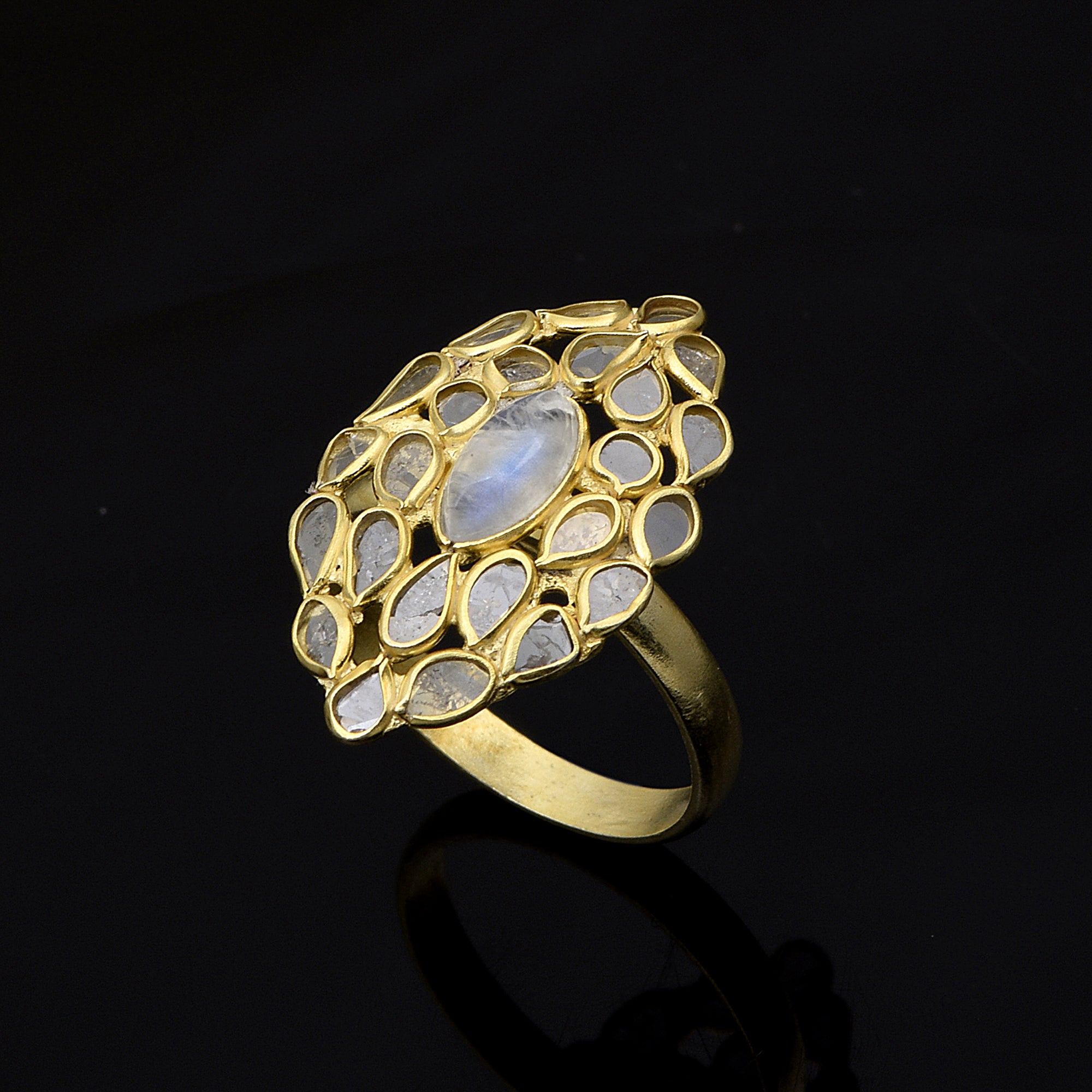 2 CTW Diamond Polki Moonstone Ring