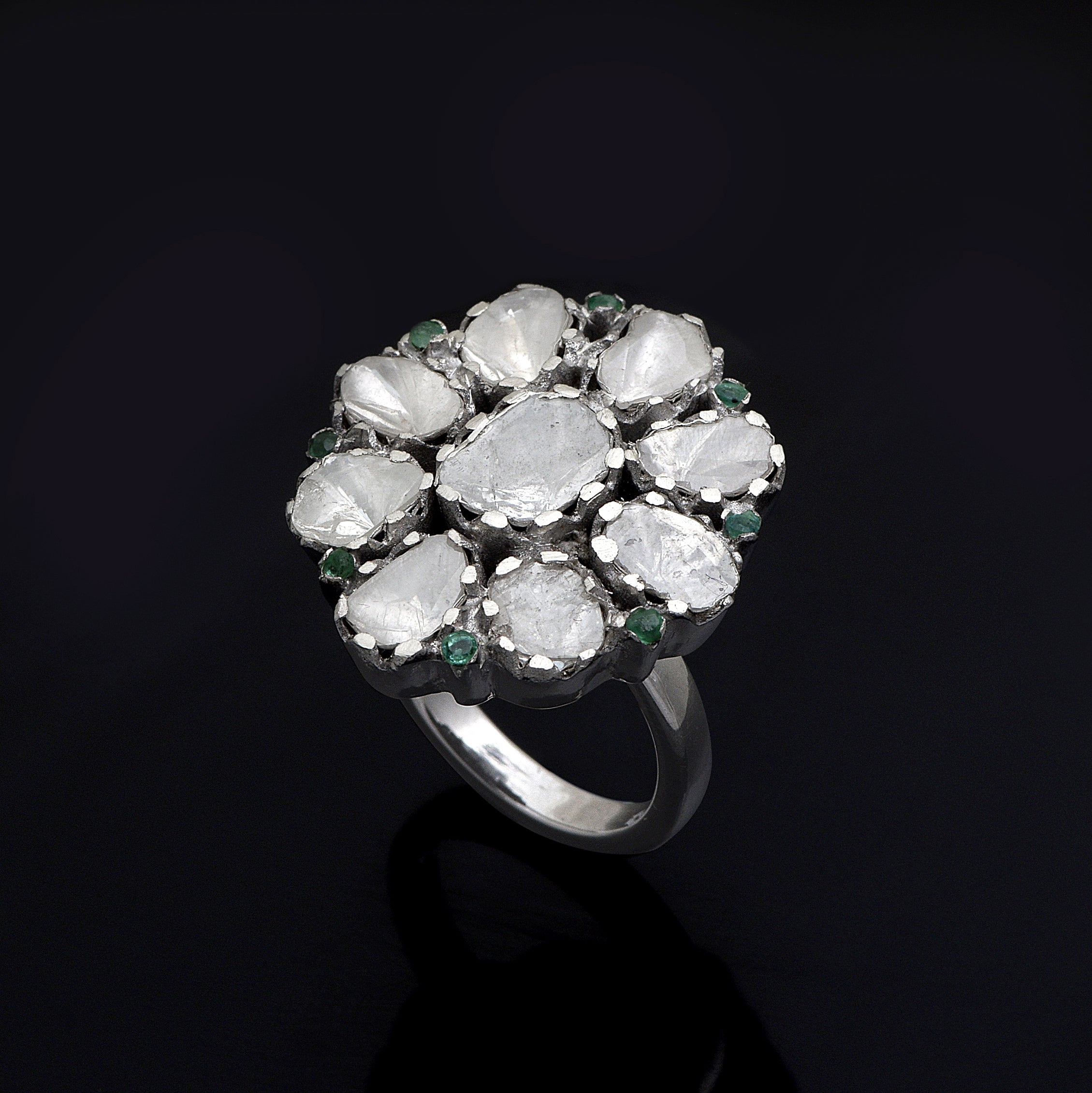 2.50 CTW Diamond Polki Emerald Ring