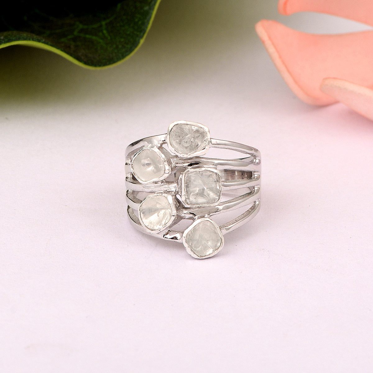 1.00 Ctw Polki Diamond Solitaire 925 Sterling Silver Statement Ring