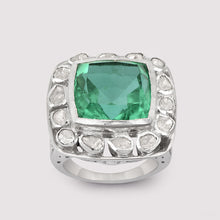 Load image into Gallery viewer, 14 MM Cushion Cut Green Quartz Sterling Silver Solitaire Ring
