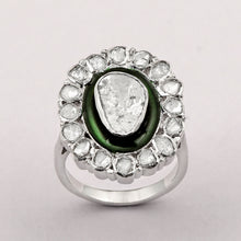 Load image into Gallery viewer, 1.00 CTW Diamond Polki 925 Sterling Silver Green Enamel Engraved Cocktail Ring
