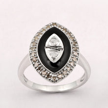 Load image into Gallery viewer, 0.35 CTW Diamond Polki 925 Sterling Silver Black Enamel Cocktail Ring
