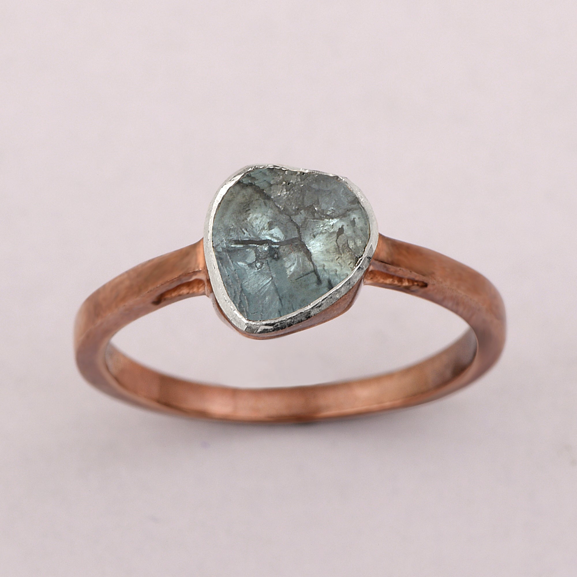 0.25 CTW Natural Blue Diamond Polki Solitaire Handmade Women Ring, 14K Rose Gold Plated