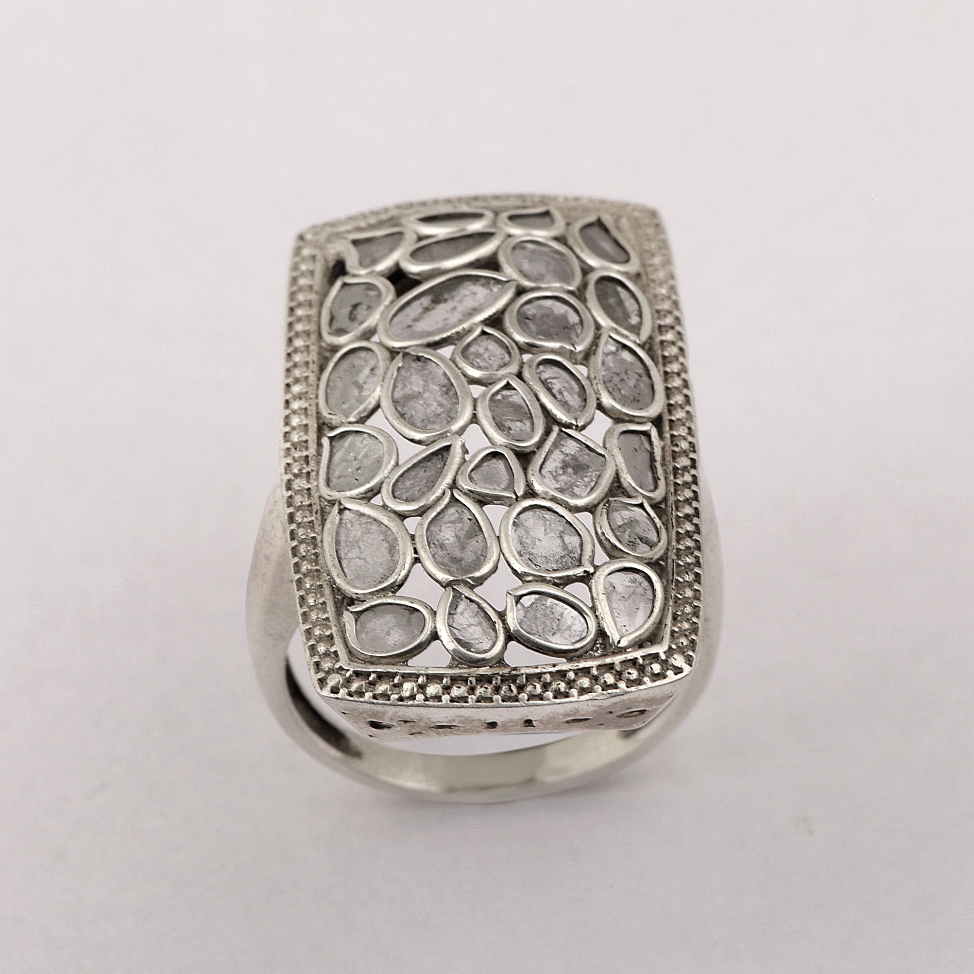 2.00 CTW Finest Natural Cluster Setting Diamond Polki Cocktail Handmade Ring