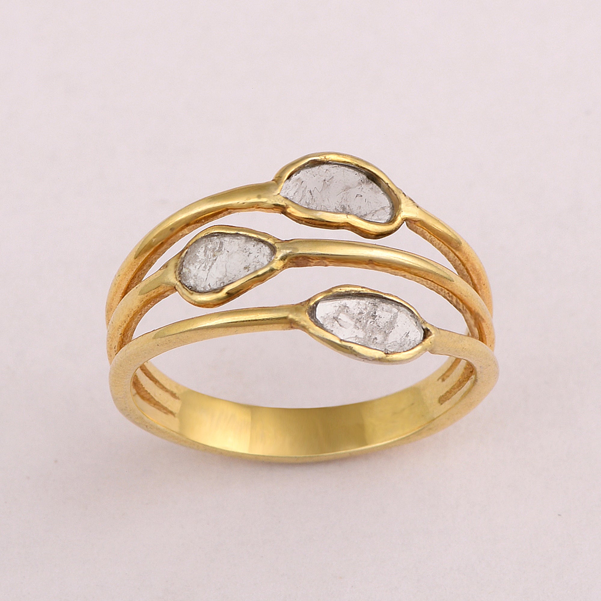 0.50 CTW Natural Diamond Polki Three Stone Multi Band Ring