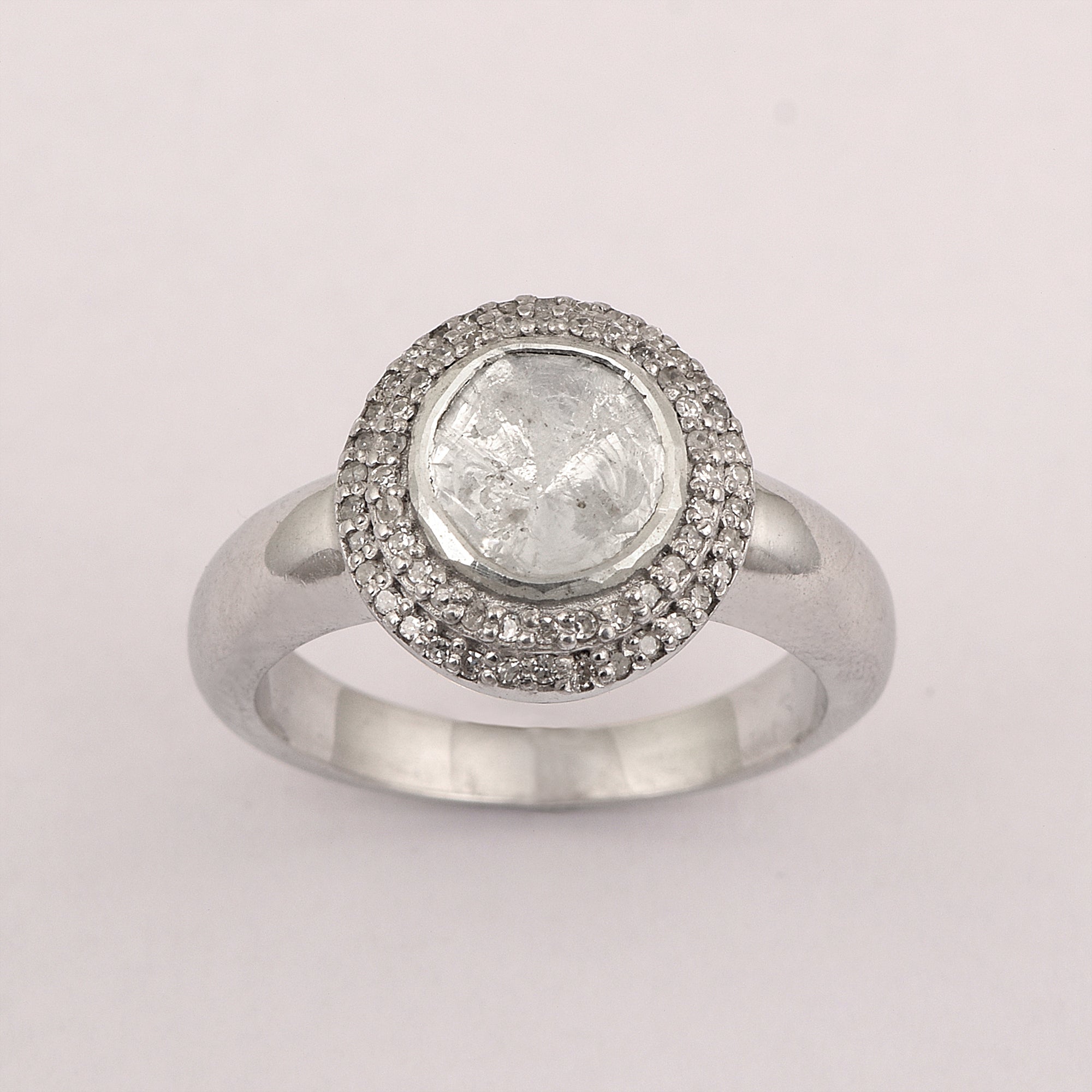 0.50 CTW Natural Slice Diamond Polki Solitaire Ring With Accents