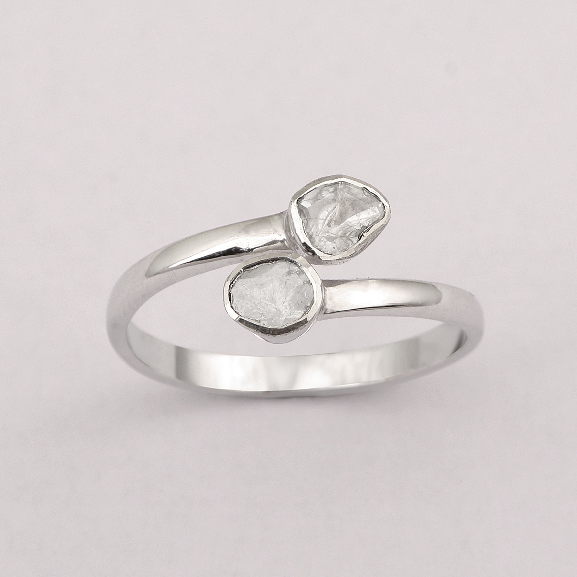 0.35 CTW Natural Slice Polki Diamond Bypass Women Ring 925 Sterling Silver