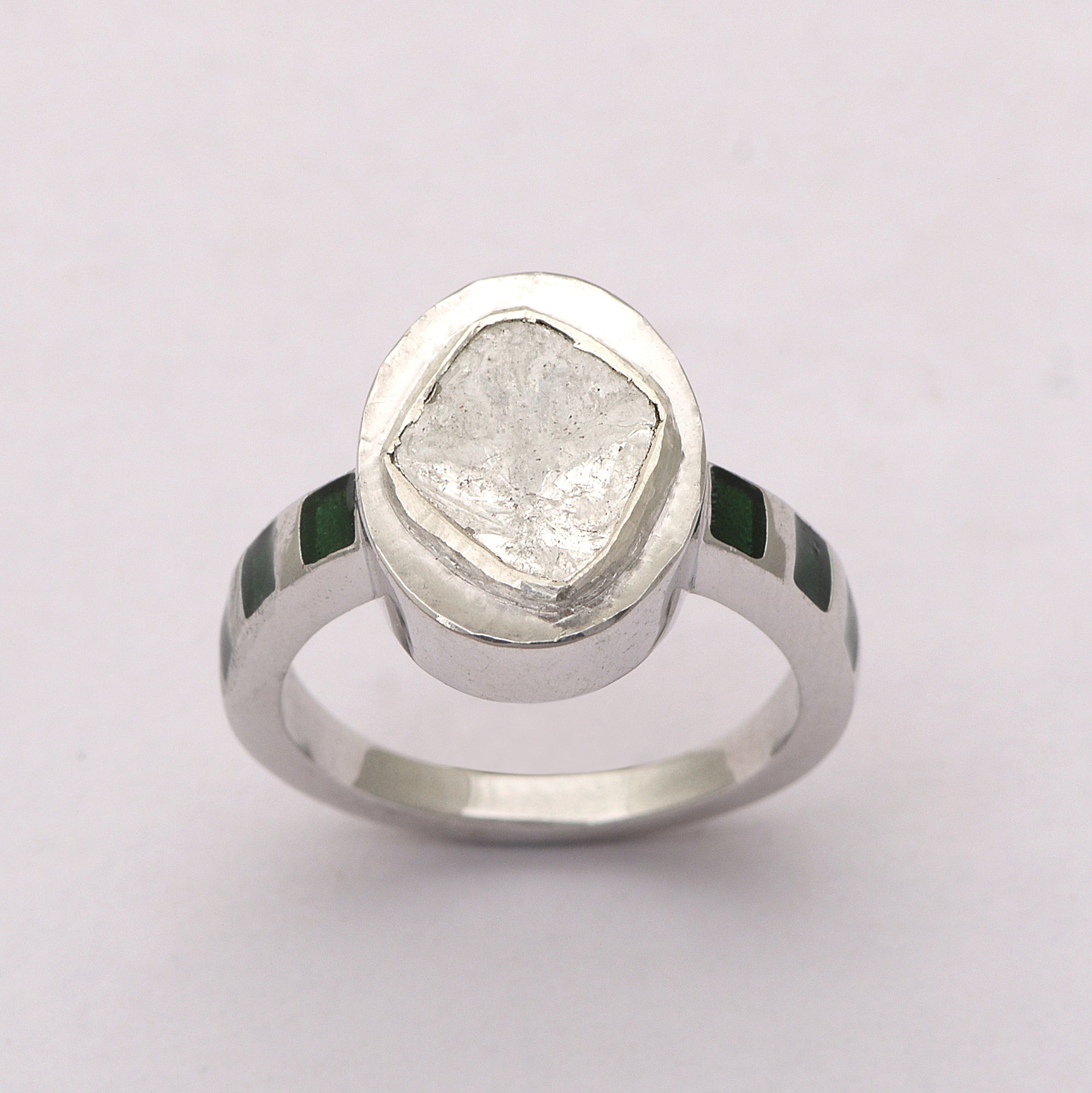 0.70 CTW Diamond Polki Green Enamel Ring
