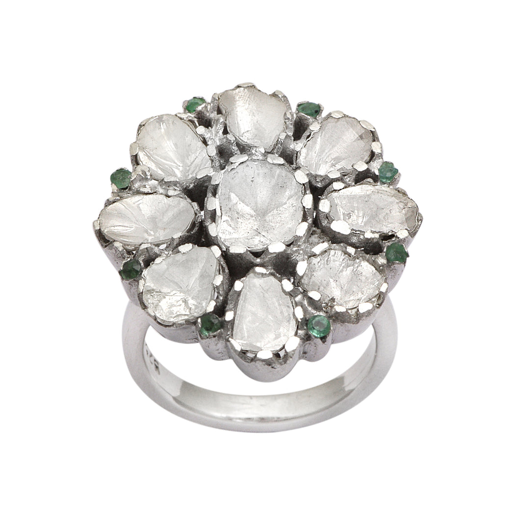 2.50 CTW Diamond Polki Emerald Ring