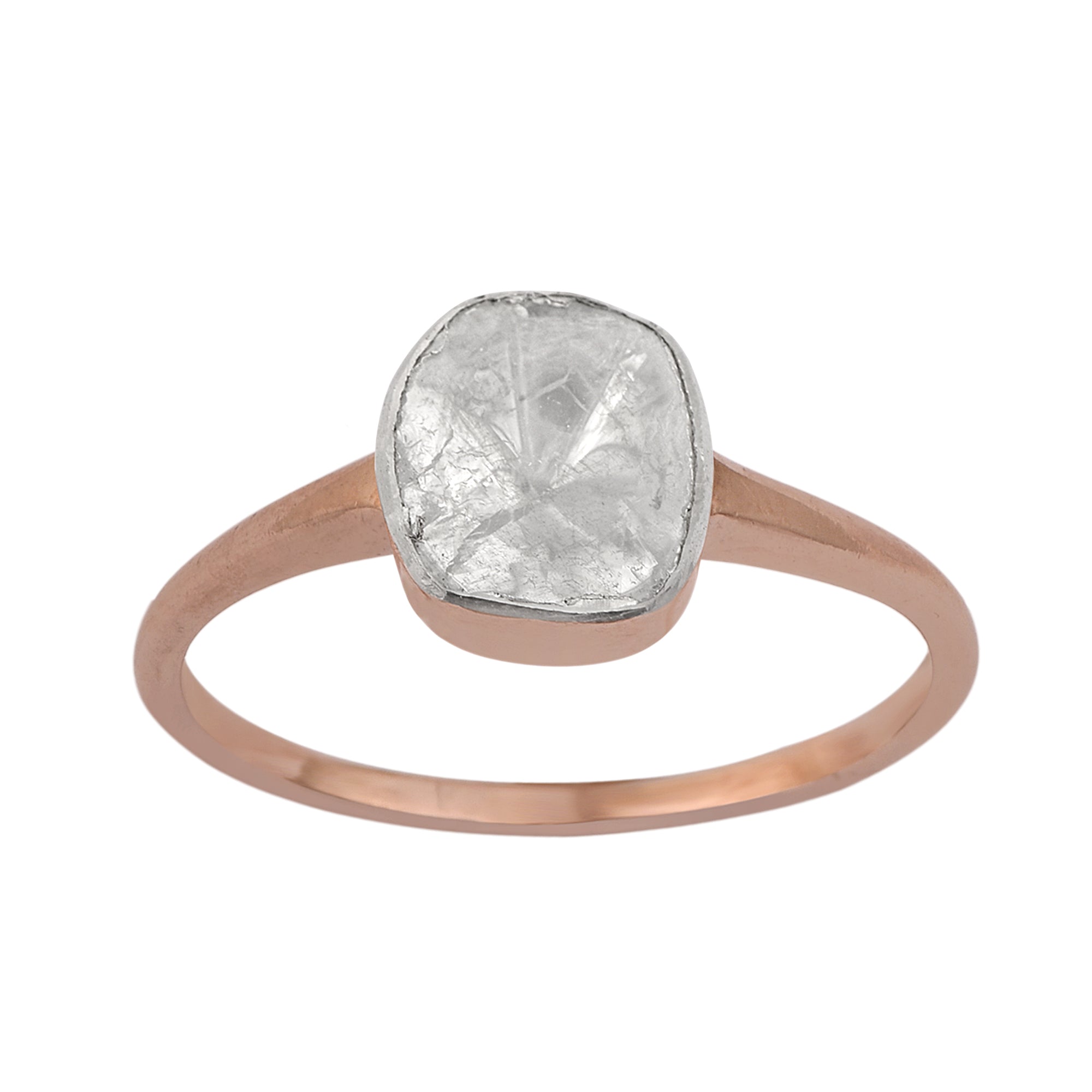 0.35 CTW Natural Diamond Polki Solitaire Handmade Ring, 14K Rose Gold Plated