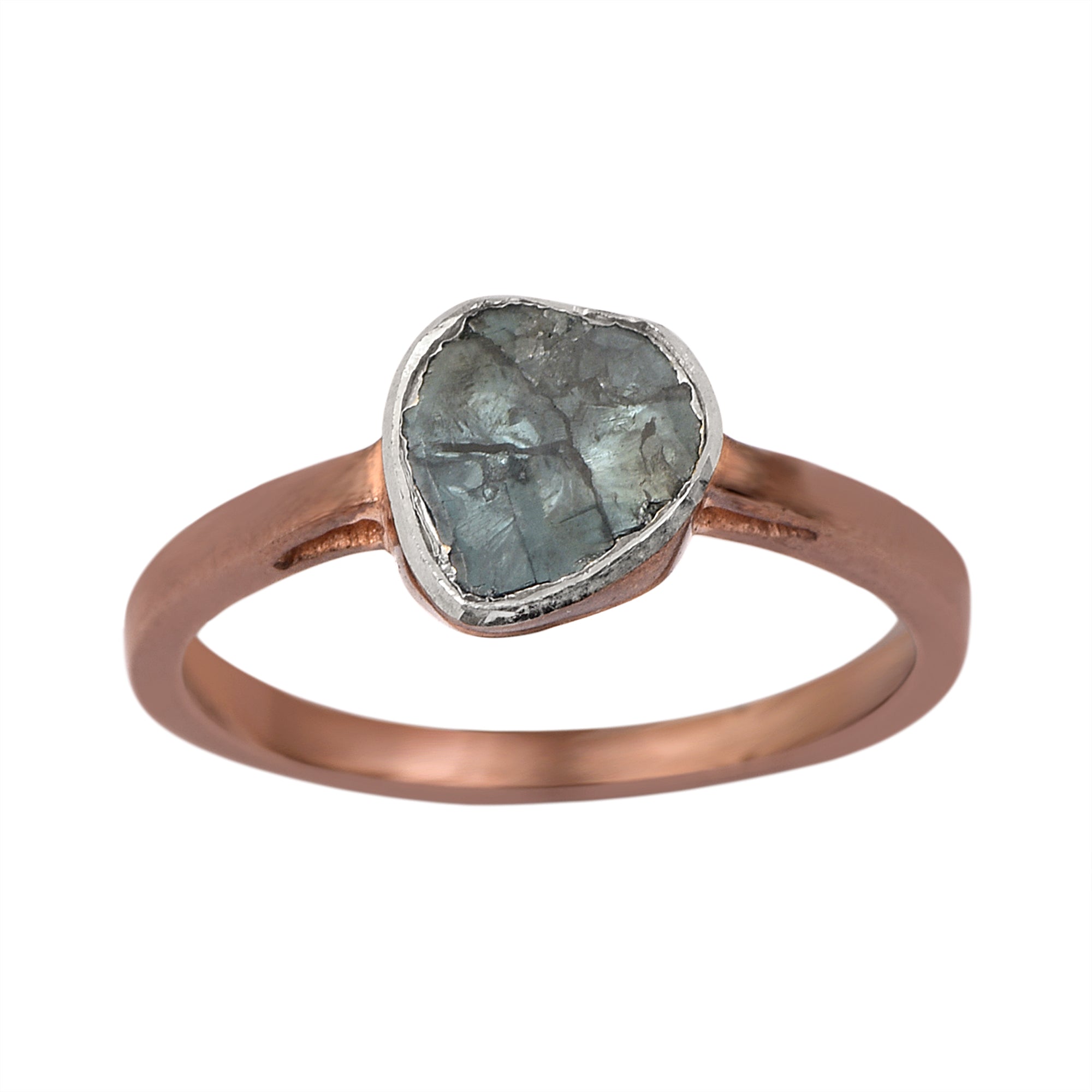 0.25 CTW Natural Blue Diamond Polki Solitaire Handmade Women Ring, 14K Rose Gold Plated
