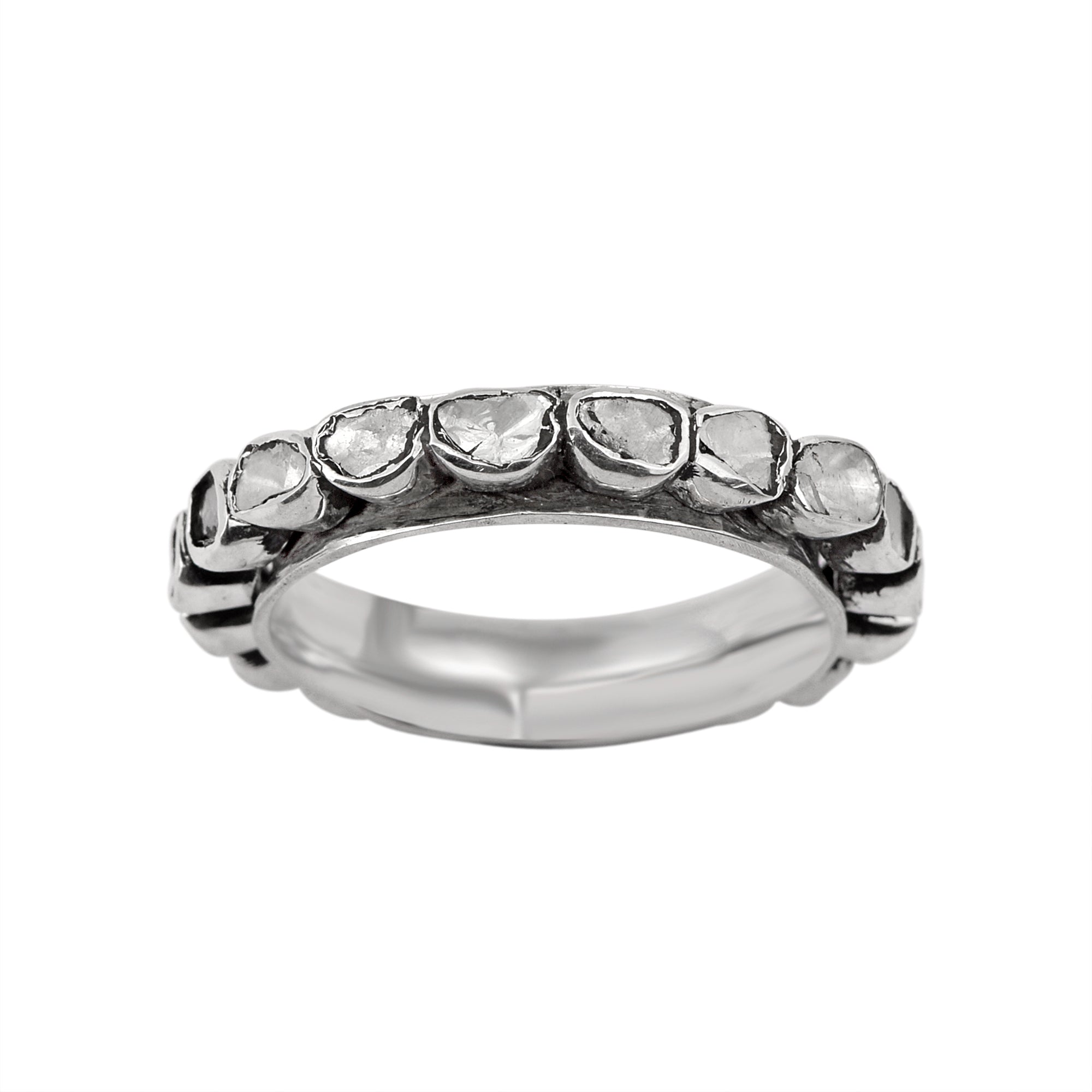 1.50 CTW Slice Polki Diamond Wedding Spinner Ring - Bezel Set Meditation Diamond Spinner Ring