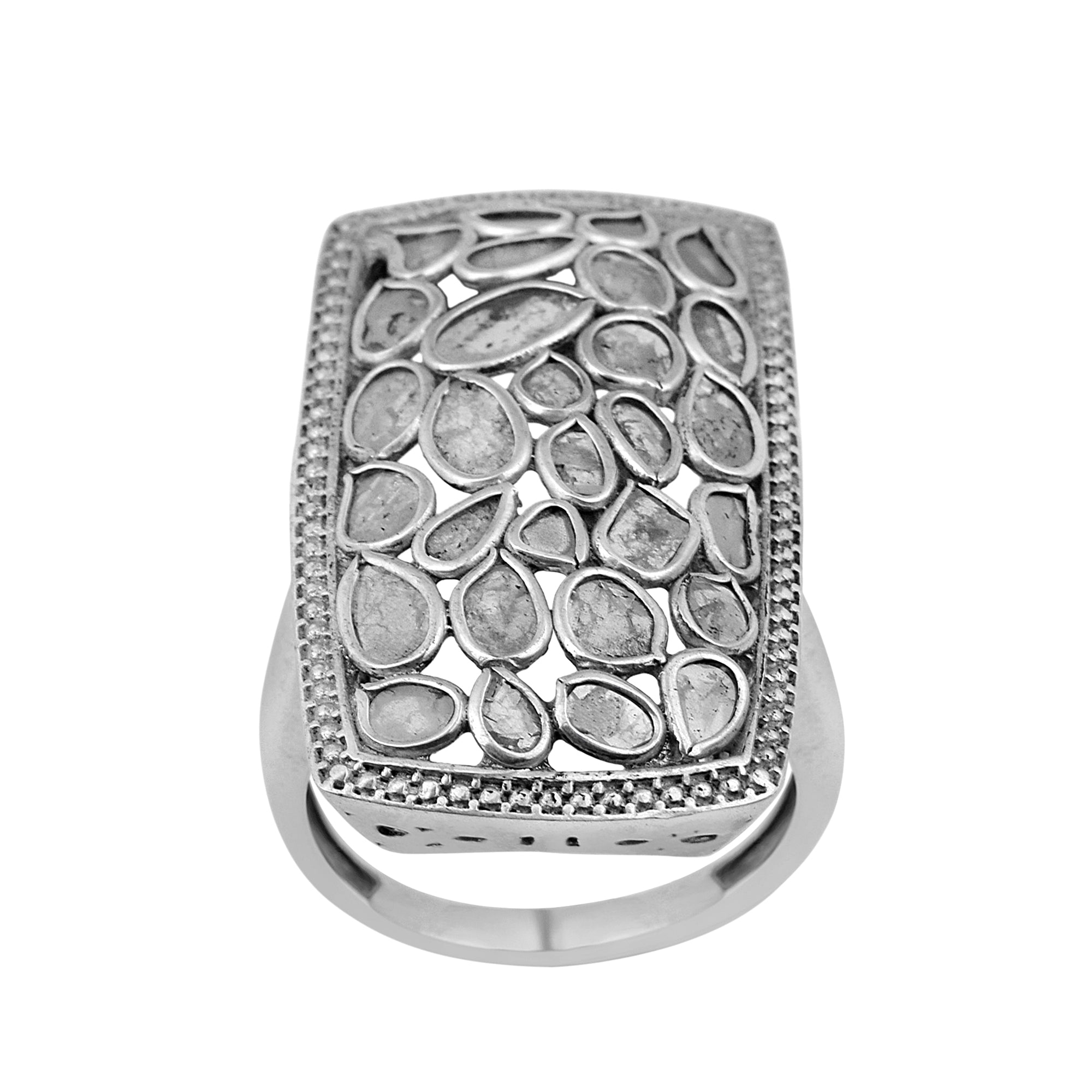 2.00 CTW Finest Natural Cluster Setting Diamond Polki Cocktail Handmade Ring