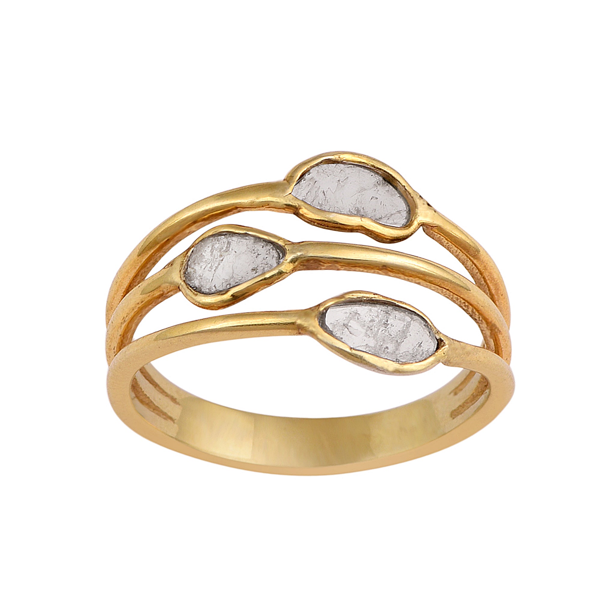 0.50 CTW Natural Diamond Polki Three Stone Multi Band Ring