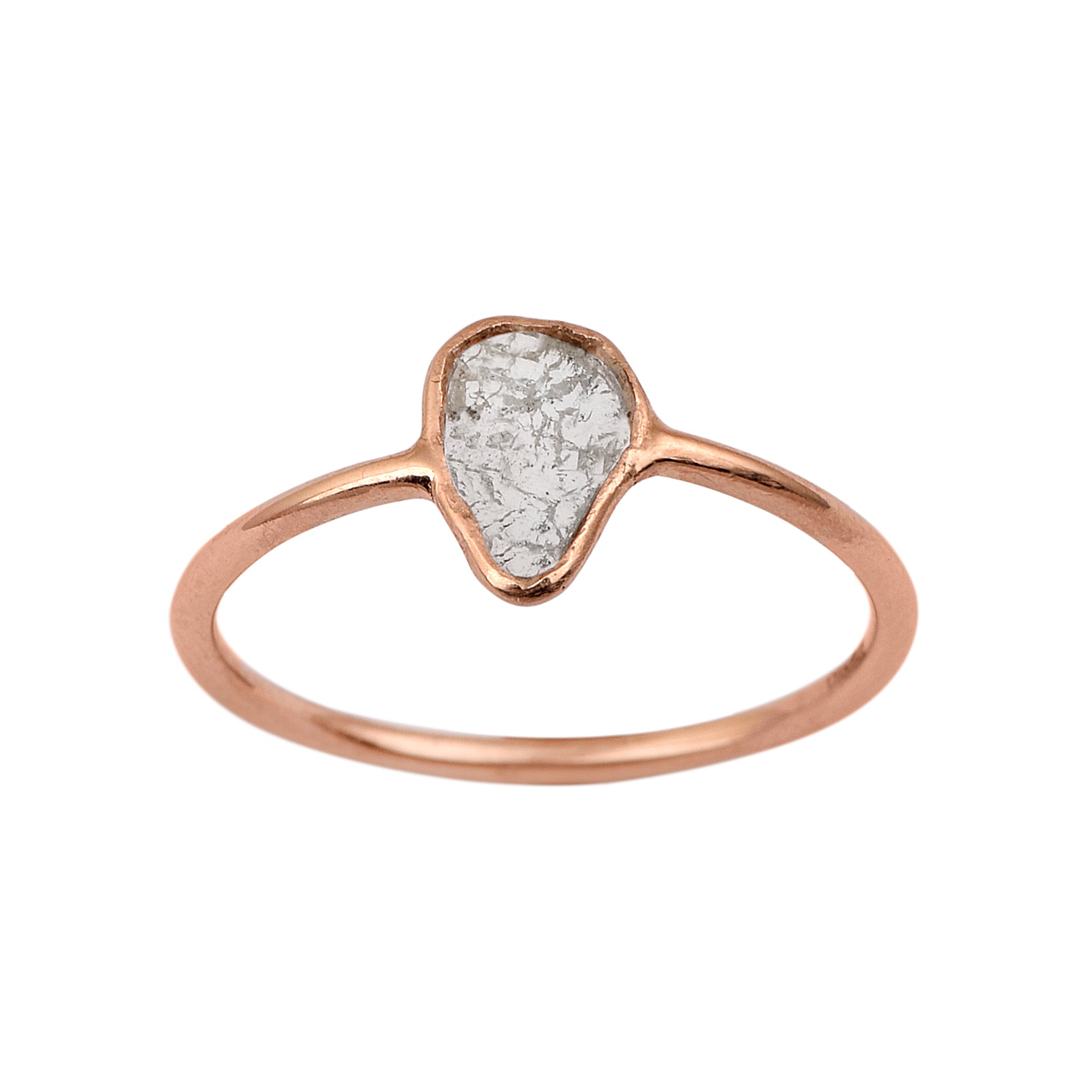 925 Sterling Silver Asymmetric Shape 0.20 CTW Slice Diamond Polki Tiny Band Ring