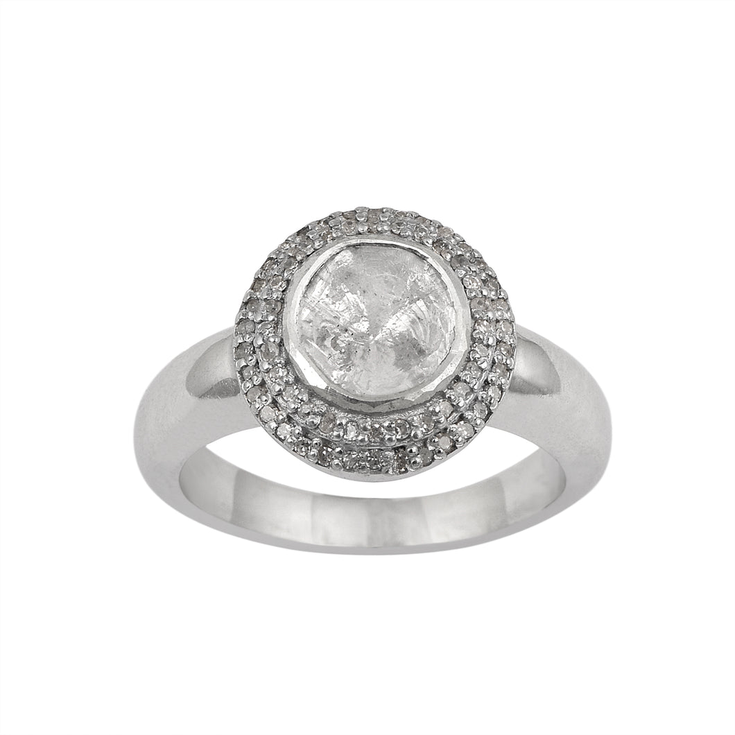 0.50 CTW Natural Slice Diamond Polki Solitaire Ring With Accents