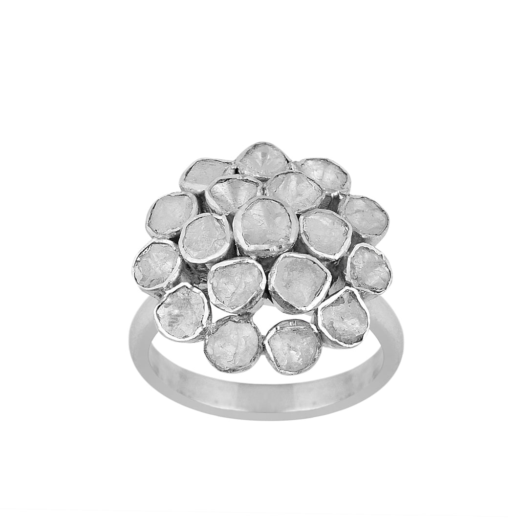 1.50 CTW Natural Slice Polki Diamond Handmade Promise Ring 925 Sterling Silver