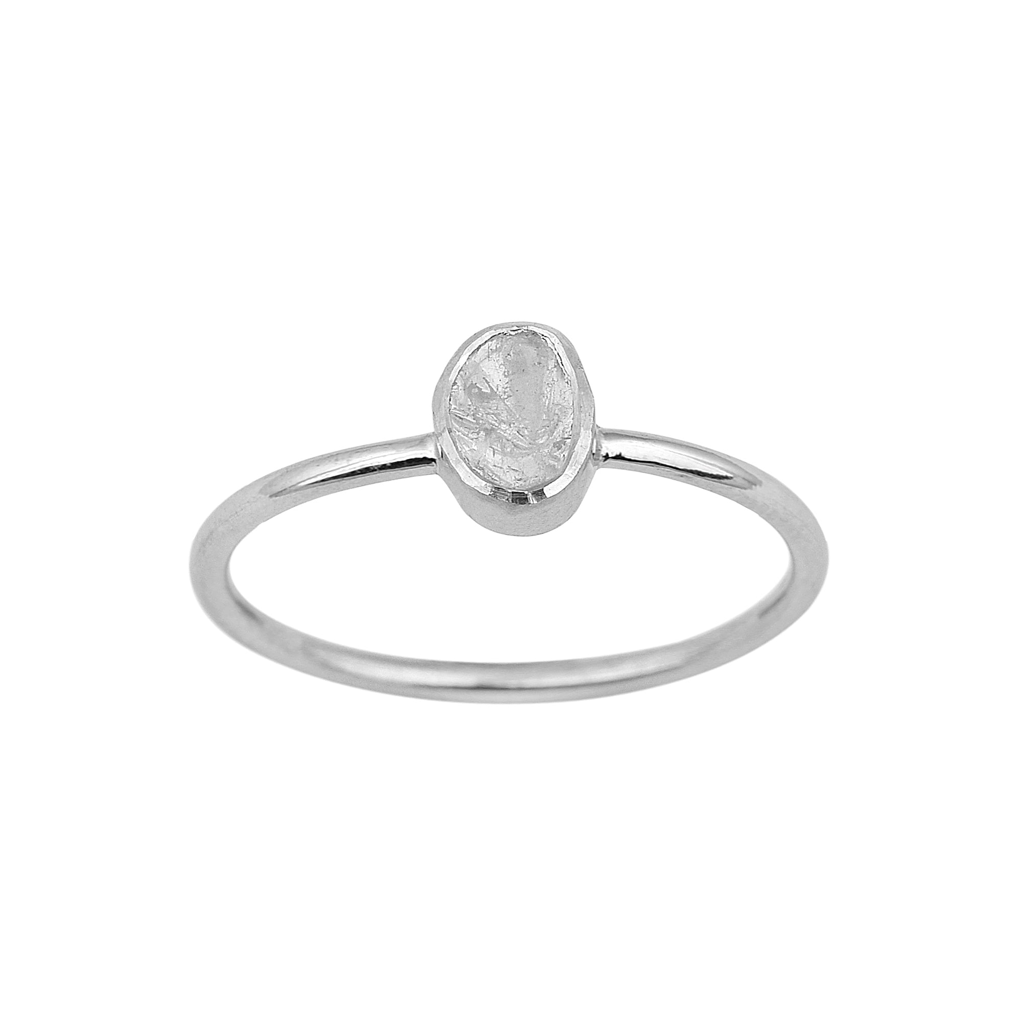 Tiny 0.15 CTW Natural Slice Polki Diamond Handmade Ring 925 Sterling Silver