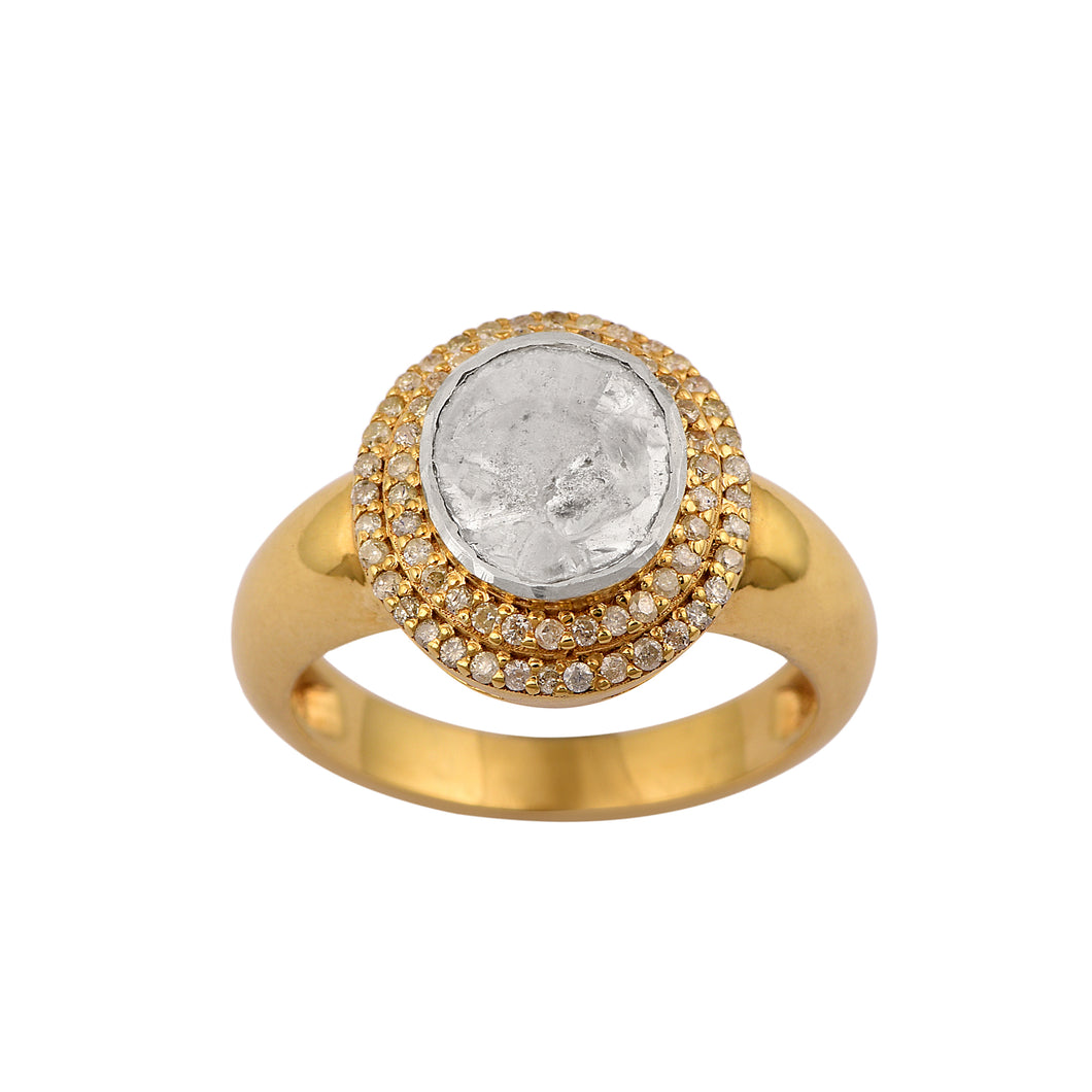 Artisan Crafted Polki Diamond Cocktail Ring in 14K Gold Vermeil 925 Sterling Silver 0.50 CTW