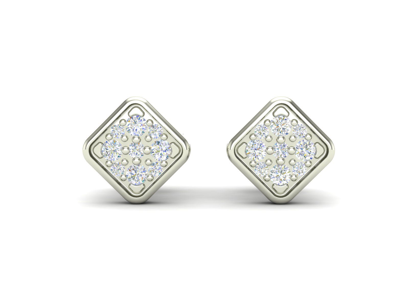 White Diamond 0.18 Ctw Square Shape 925 Sterling Silver Earring
