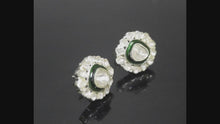 Load and play video in Gallery viewer, 1.50 CTW Diamond Polki Green Enamel Round Studs

