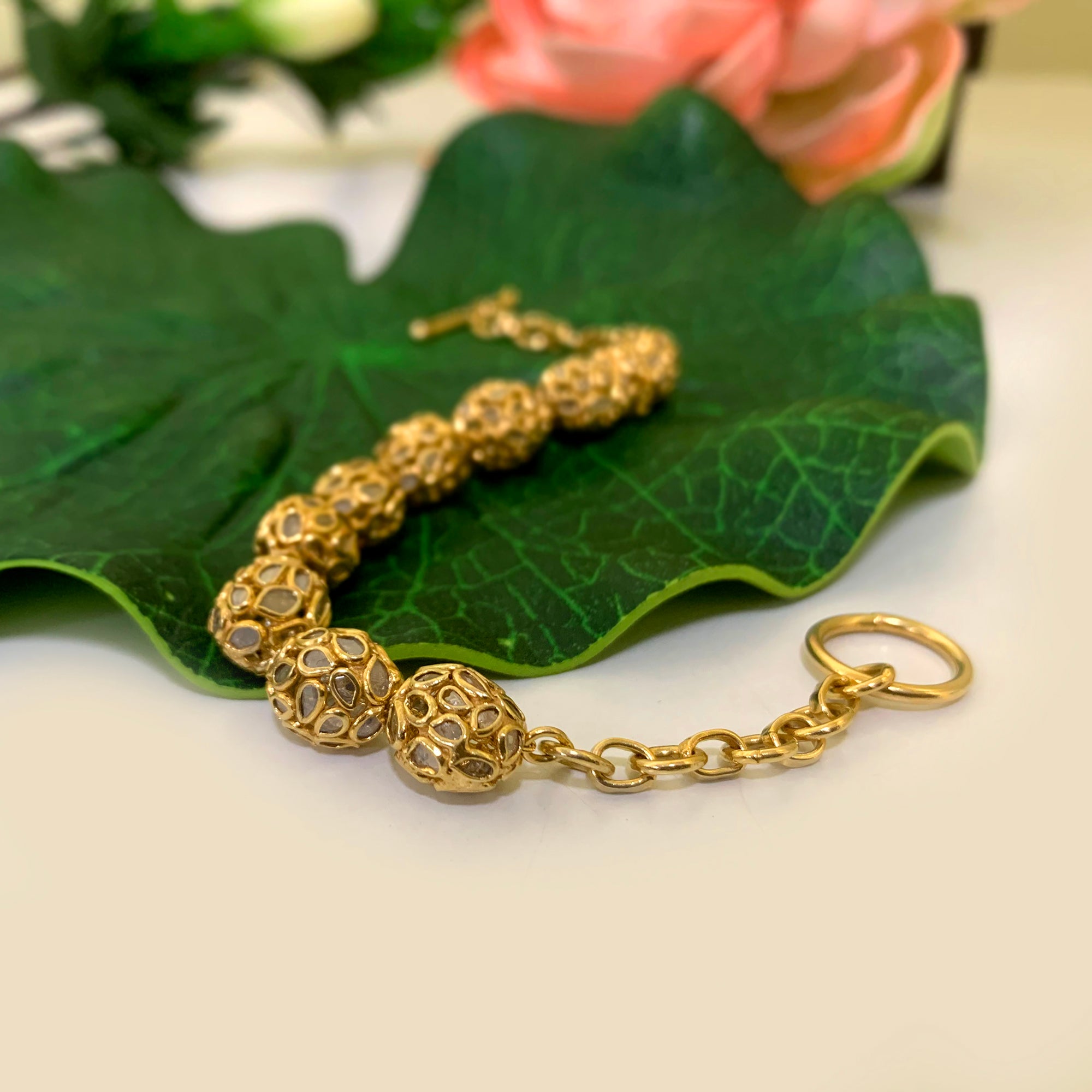 3 CTW Diamond Polki Beaded Bracelet